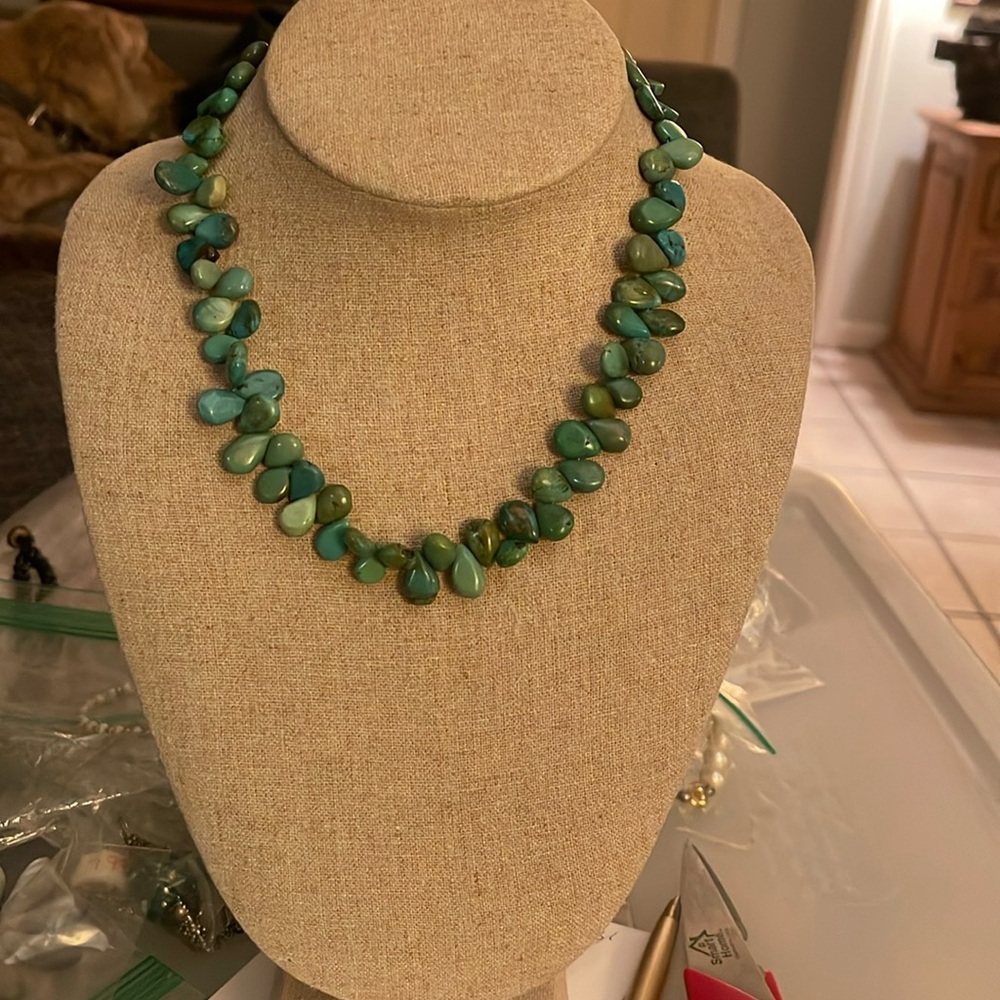 Turquoise strung with sterling clasp necklace